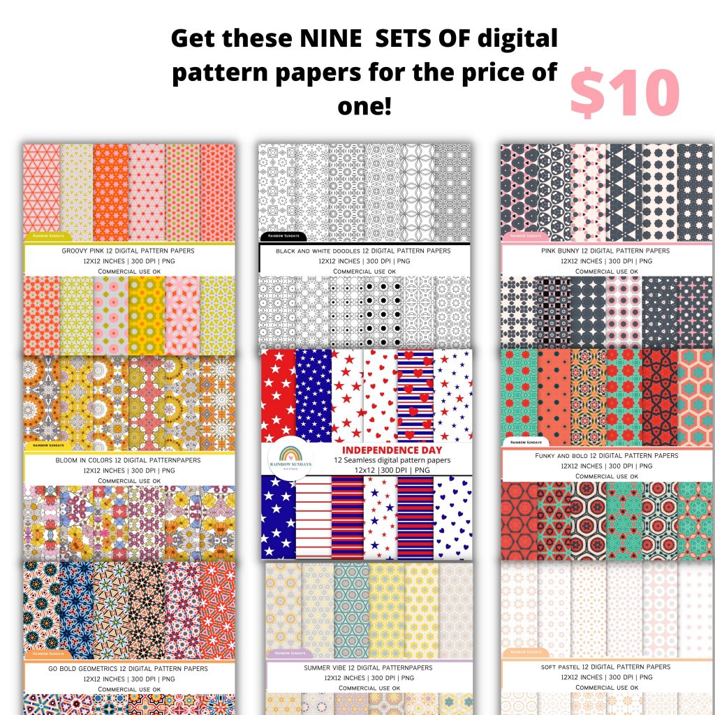 nine pattern set for $10