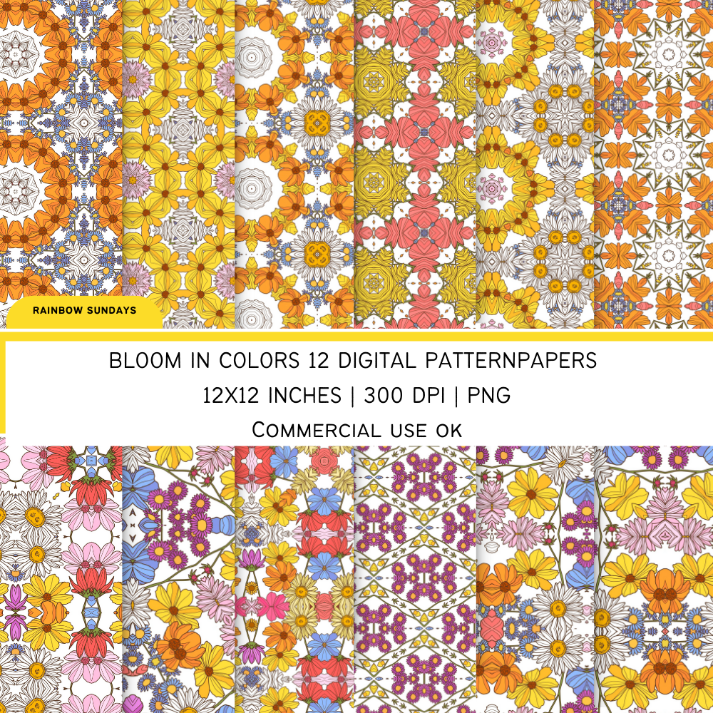 Bloom in colors digital pattern papers