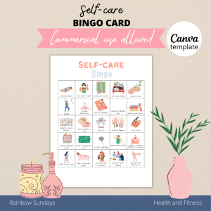 Self-care bingo game card canva template