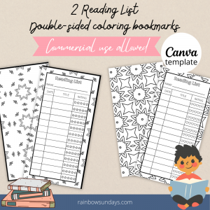 Two DOUBLE-SIDED coloring bookmarks Canva Template