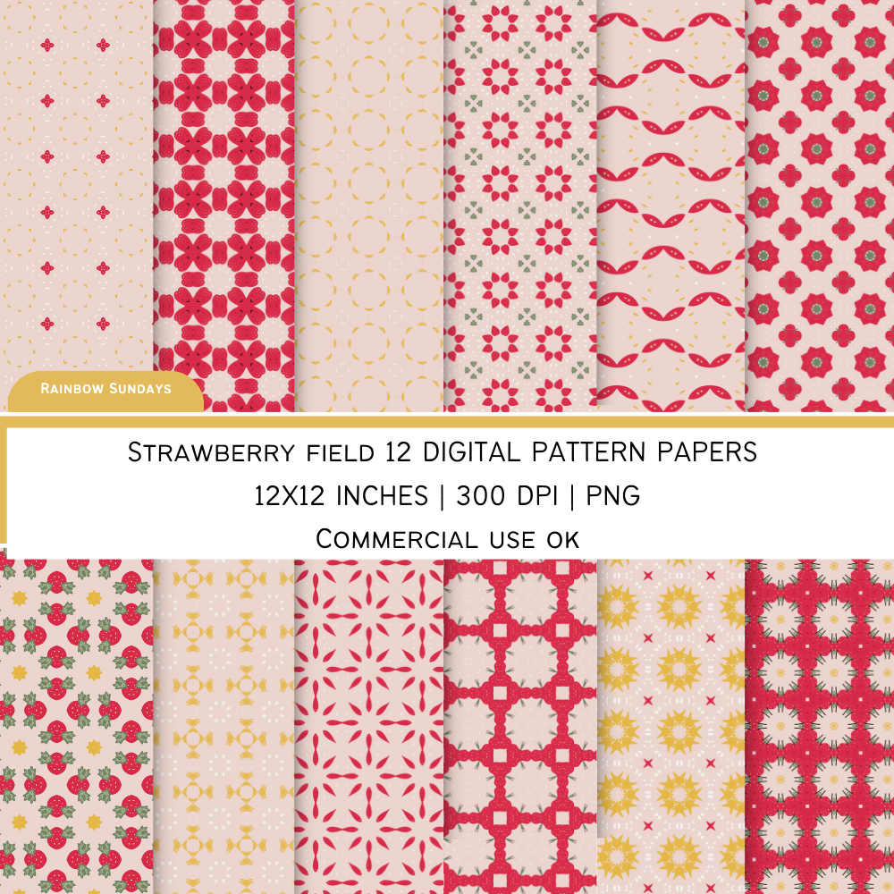 strawberry field Digital Pattern Paper