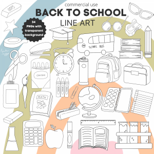 Black and white back to school clipart